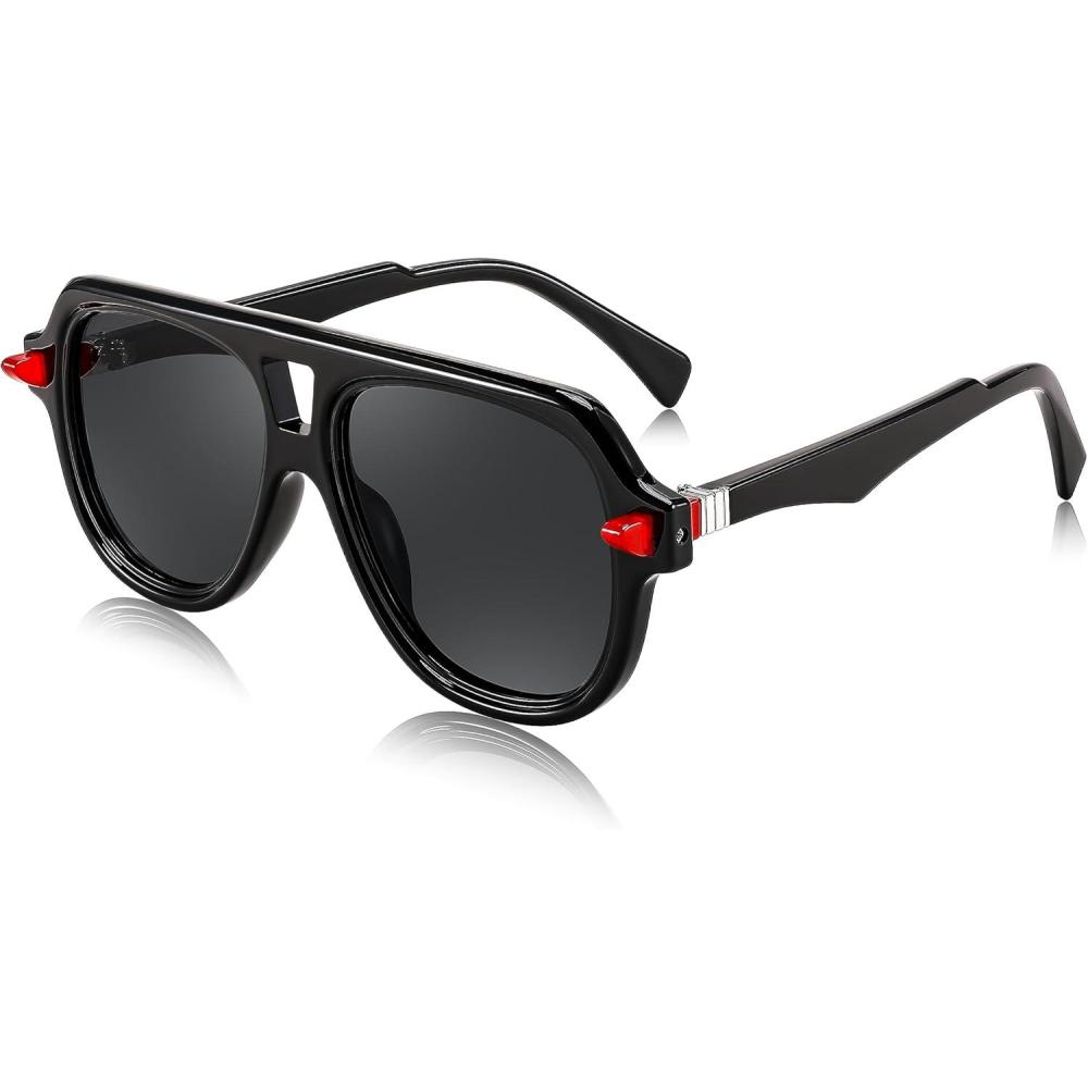 imageFEISEDY Vintage 70s Aviator Sunglasses Men Women Classic Retro Trendy Large Frame UV400 Sun Glasses B0030Black