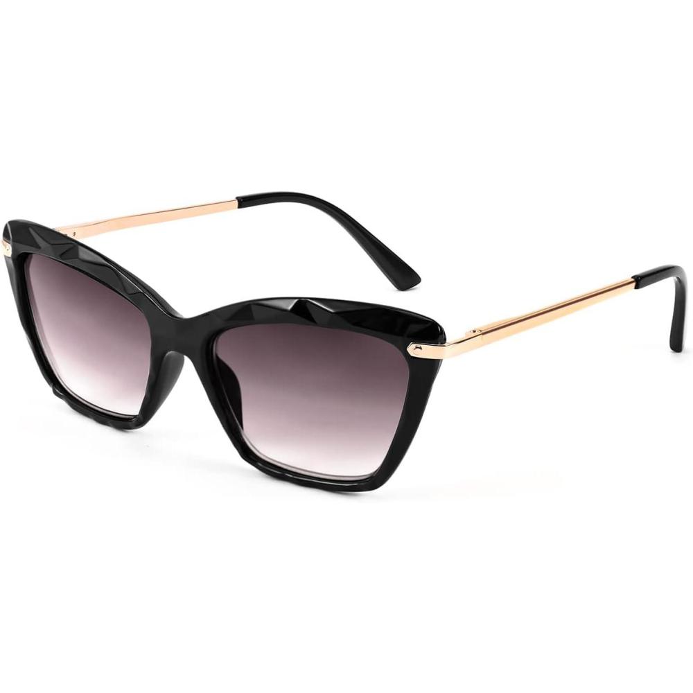 imageFEISEDY Vintage Cat Eye Reading Sunglasses Full Lens Women Sun Reader Glasses Spring Hinges B2896Black