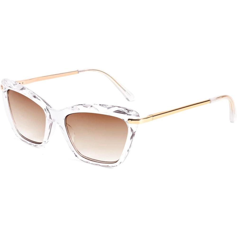 imageFEISEDY Vintage Cat Eye Reading Sunglasses Full Lens Women Sun Reader Glasses Spring Hinges B2896Champagne