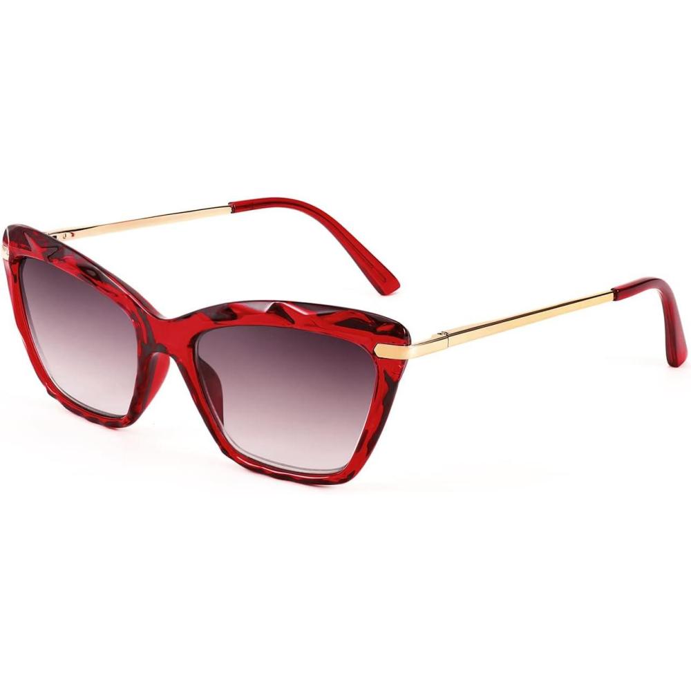 imageFEISEDY Vintage Cat Eye Reading Sunglasses Full Lens Women Sun Reader Glasses Spring Hinges B2896Wine