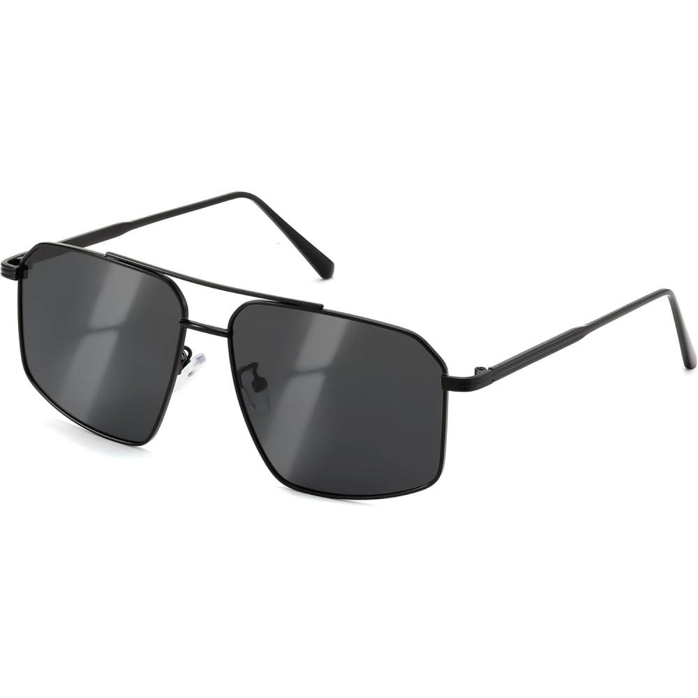 imageFEISEDY Vintage Polarized Aviator Sunglasses Men Women Classic American Gradient Lens UV400 Protection B0273Black Framed and Black Gray Lens