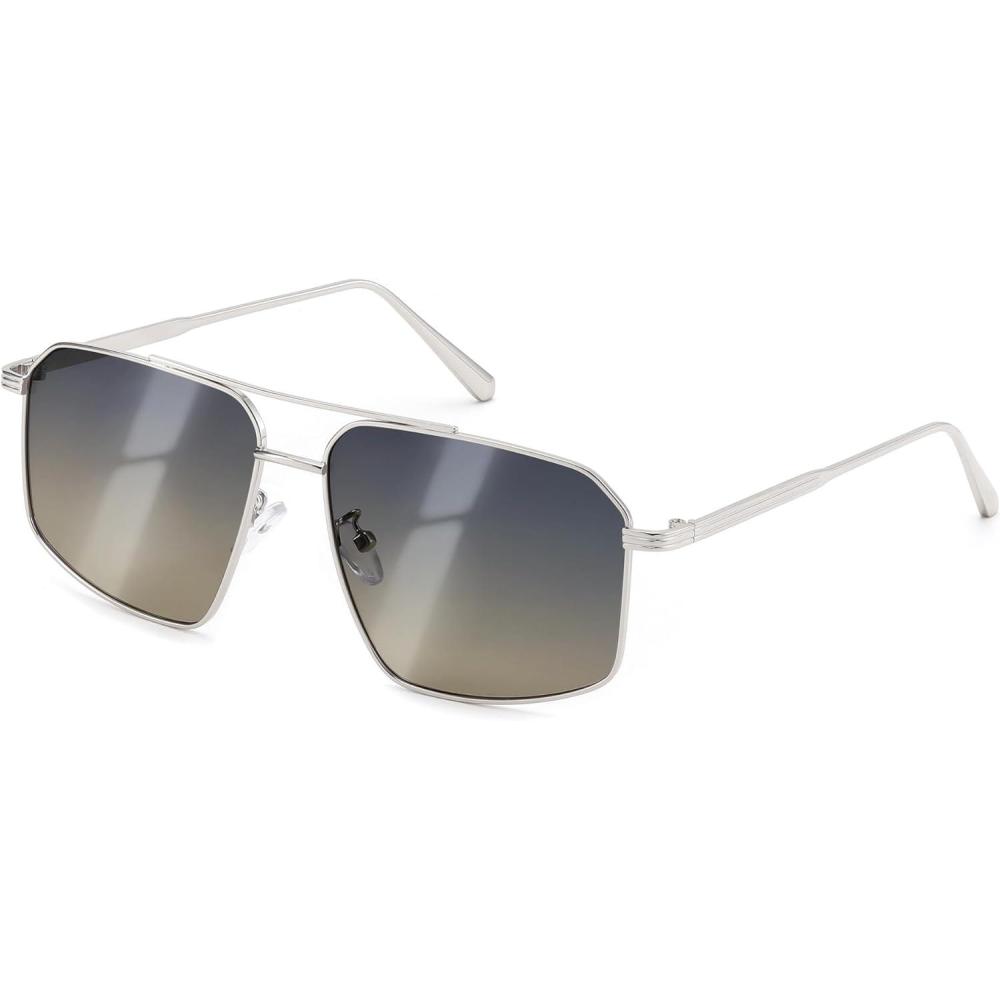 imageFEISEDY Vintage Polarized Aviator Sunglasses Men Women Classic American Gradient Lens UV400 Protection B0273Silver Framed and Blue Gray Gradient Yellow Lens