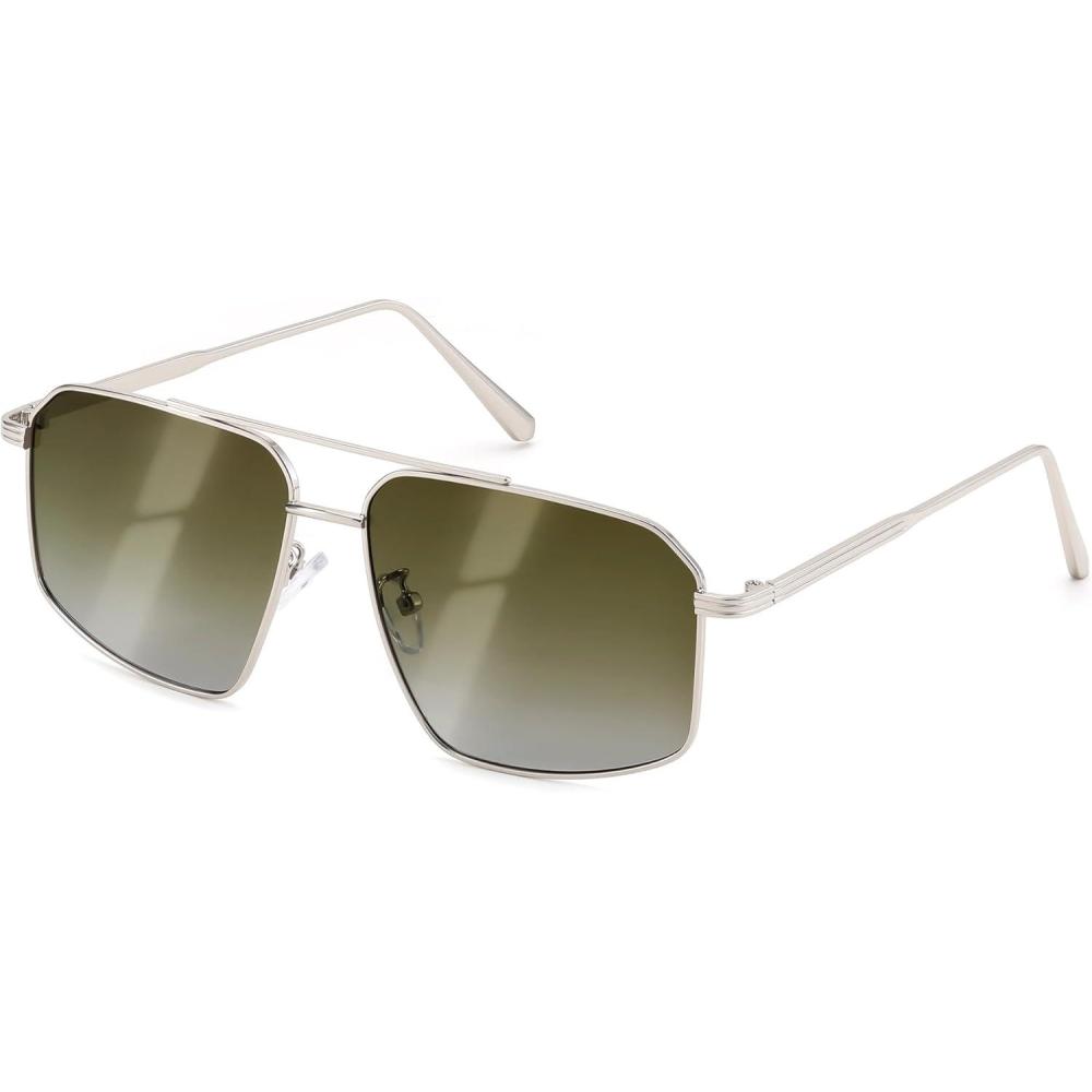 imageFEISEDY Vintage Polarized Aviator Sunglasses Men Women Classic American Gradient Lens UV400 Protection B0273Silver Framed and Gradient Green Lens