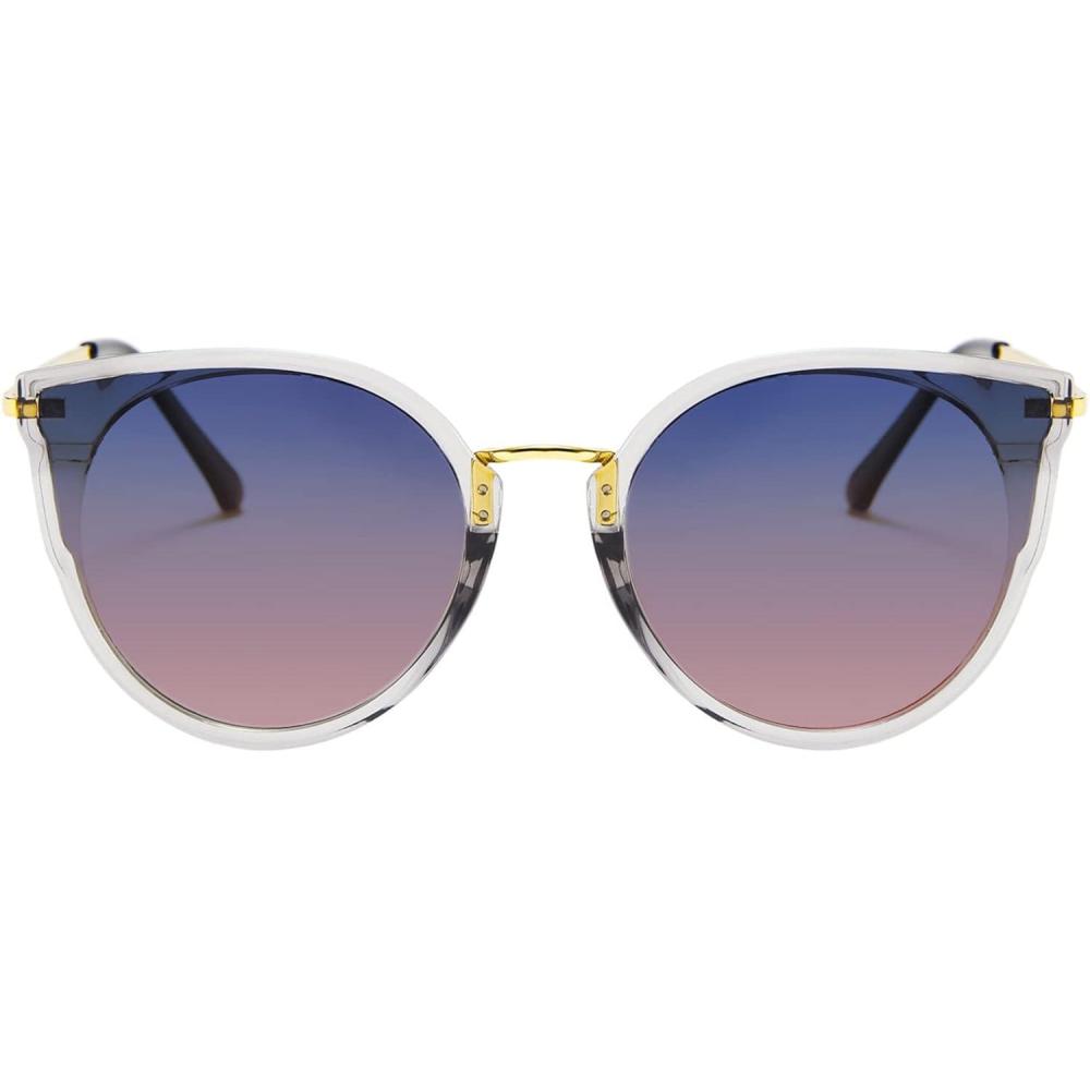 imageFEISEDY Vintage Polarized Cat Eye Sunglasses for Women Oversized Round Sunglasses Anti Glare B7000Bluepink Gradient