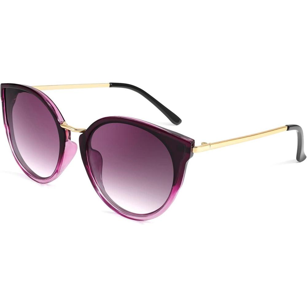 imageFEISEDY Vintage Polarized Cat Eye Sunglasses for Women Oversized Round Sunglasses Anti Glare B7000Gradual Purple
