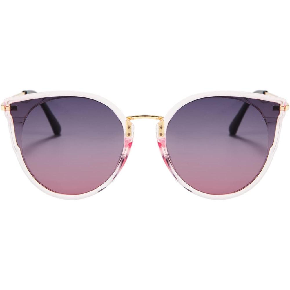 imageFEISEDY Vintage Polarized Cat Eye Sunglasses for Women Oversized Round Sunglasses Anti Glare B7000Greypink Gradient