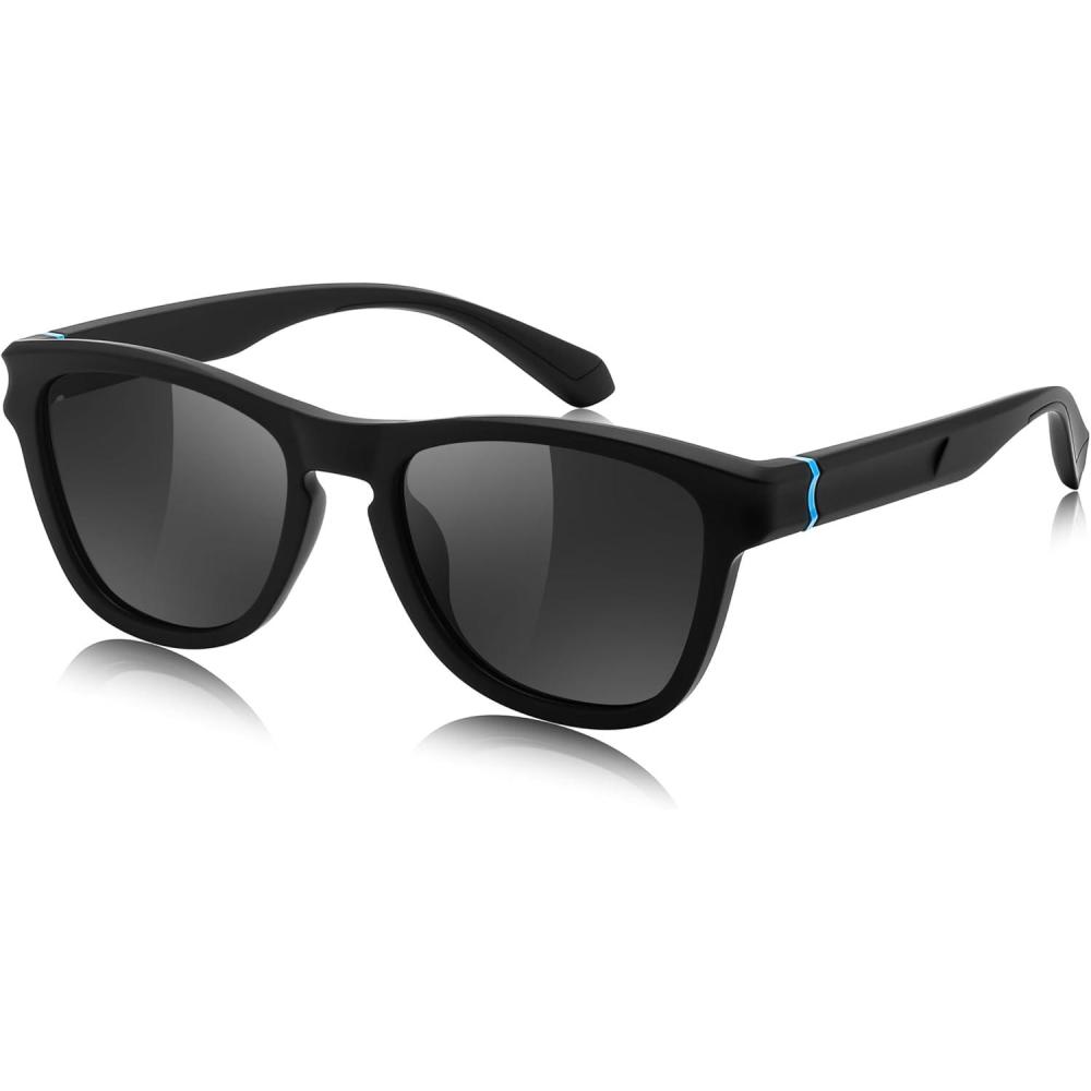 imageFEISEDY Vintage Polarized Sunglasses for Women Men Classic Square Trendy TR Frame Designer Shades B0176Black Grey