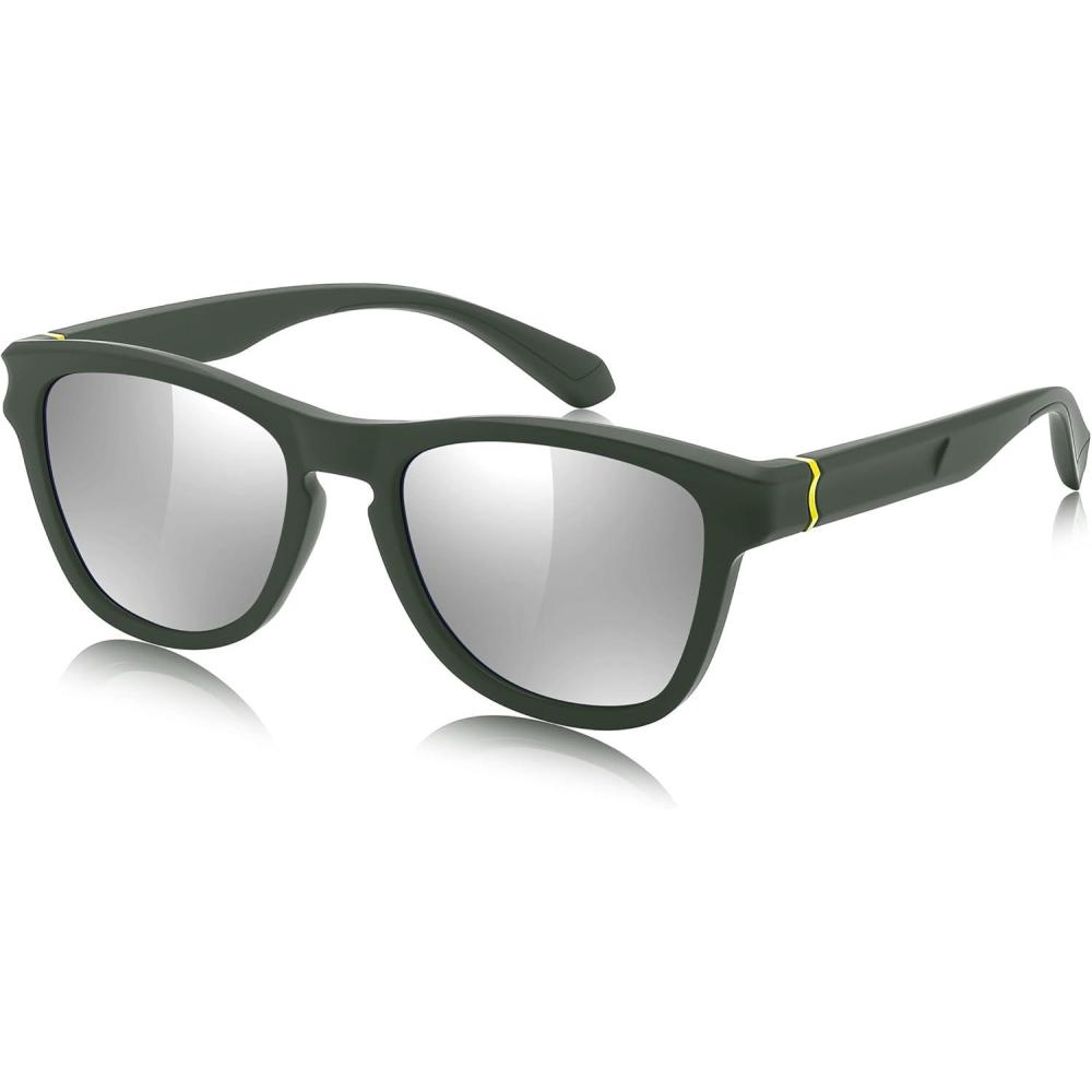 imageFEISEDY Vintage Polarized Sunglasses for Women Men Classic Square Trendy TR Frame Designer Shades B0176Green Sliver