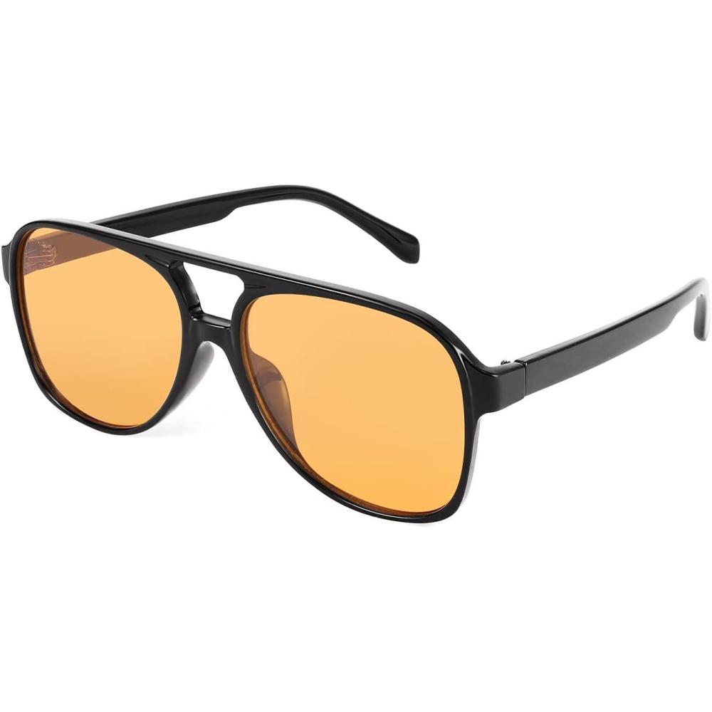 imageFEISEDY Vintage Retro 70s Plastic Aviator Sunglasses Women Men Classic Large Squared Frame B2751Blackyellow Trendy Orange