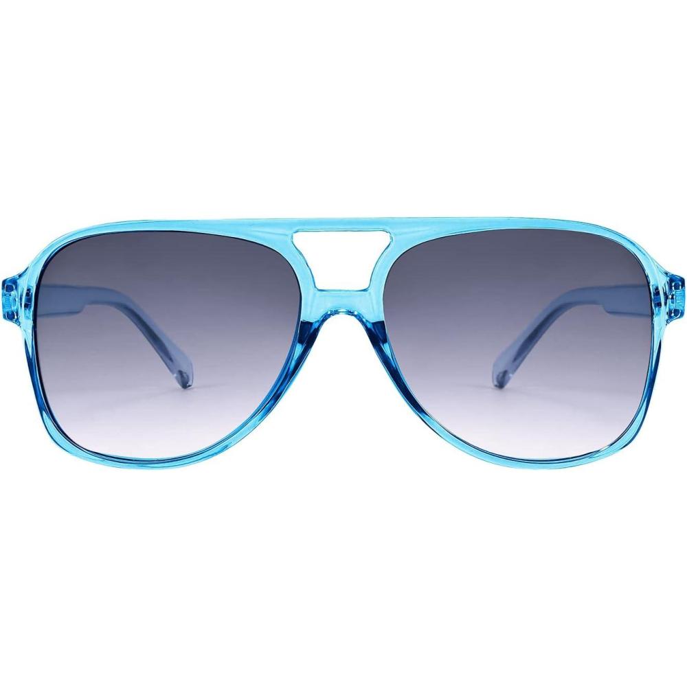 imageFEISEDY Vintage Retro 70s Plastic Aviator Sunglasses Women Men Classic Large Squared Frame B2751Clear Blue