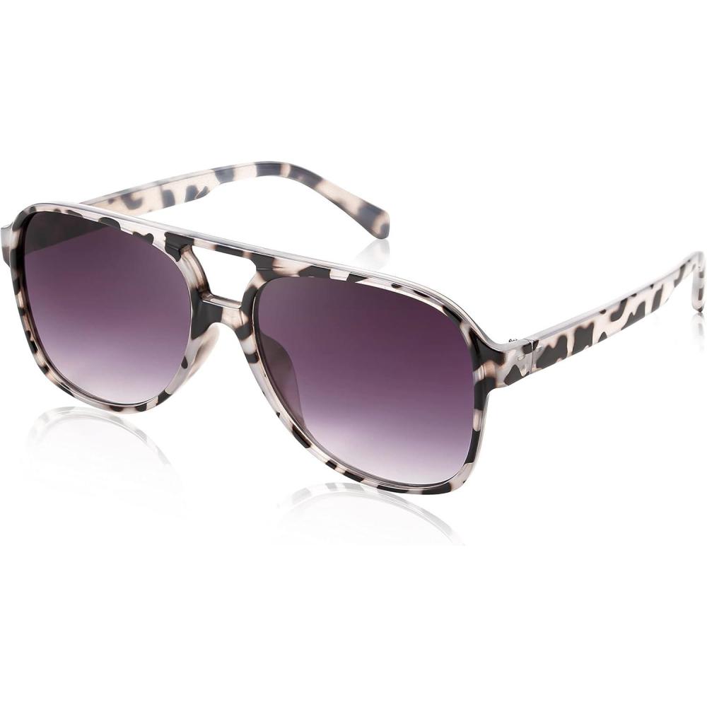imageFEISEDY Vintage Retro 70s Plastic Aviator Sunglasses Women Men Classic Large Squared Frame B2751Grey Leopard