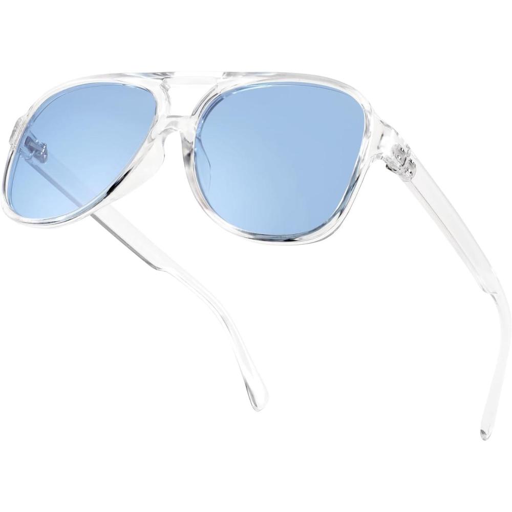 imageFEISEDY Vintage Retro 70s Plastic Aviator Sunglasses Women Men Classic Large Squared Frame B2751Polarized Clear Frame
