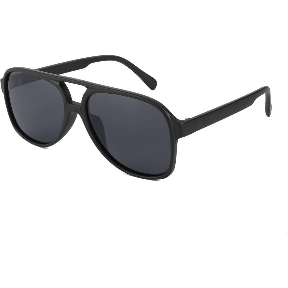 imageFEISEDY Vintage Retro 70s Plastic Aviator Sunglasses Women Men Classic Large Squared Frame B2751Polarized Matt Black