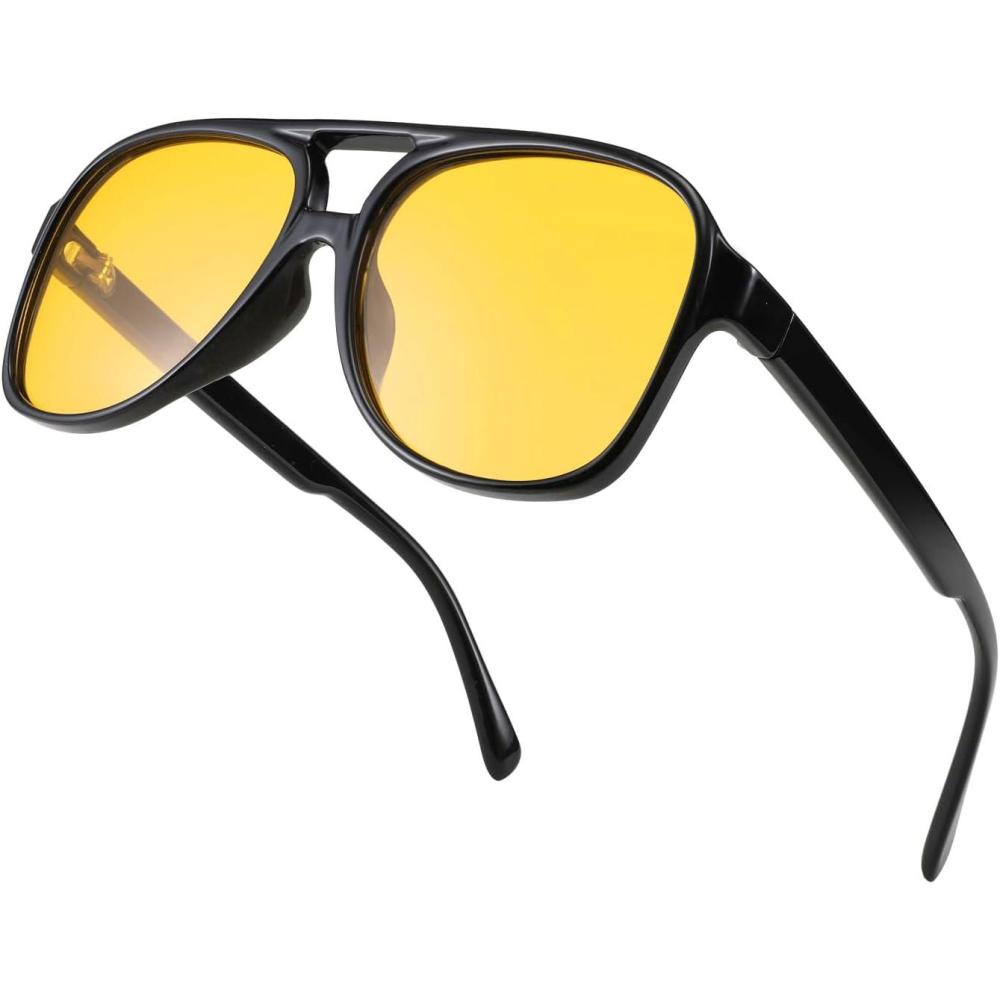imageFEISEDY Vintage Retro 70s Plastic Aviator Sunglasses Women Men Classic Large Squared Frame B2751Polarized Yellow