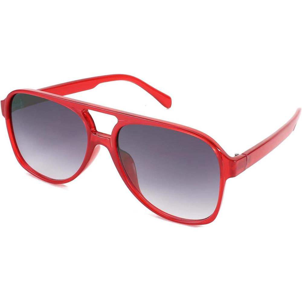 imageFEISEDY Vintage Retro 70s Plastic Aviator Sunglasses Women Men Classic Large Squared Frame B2751Wine
