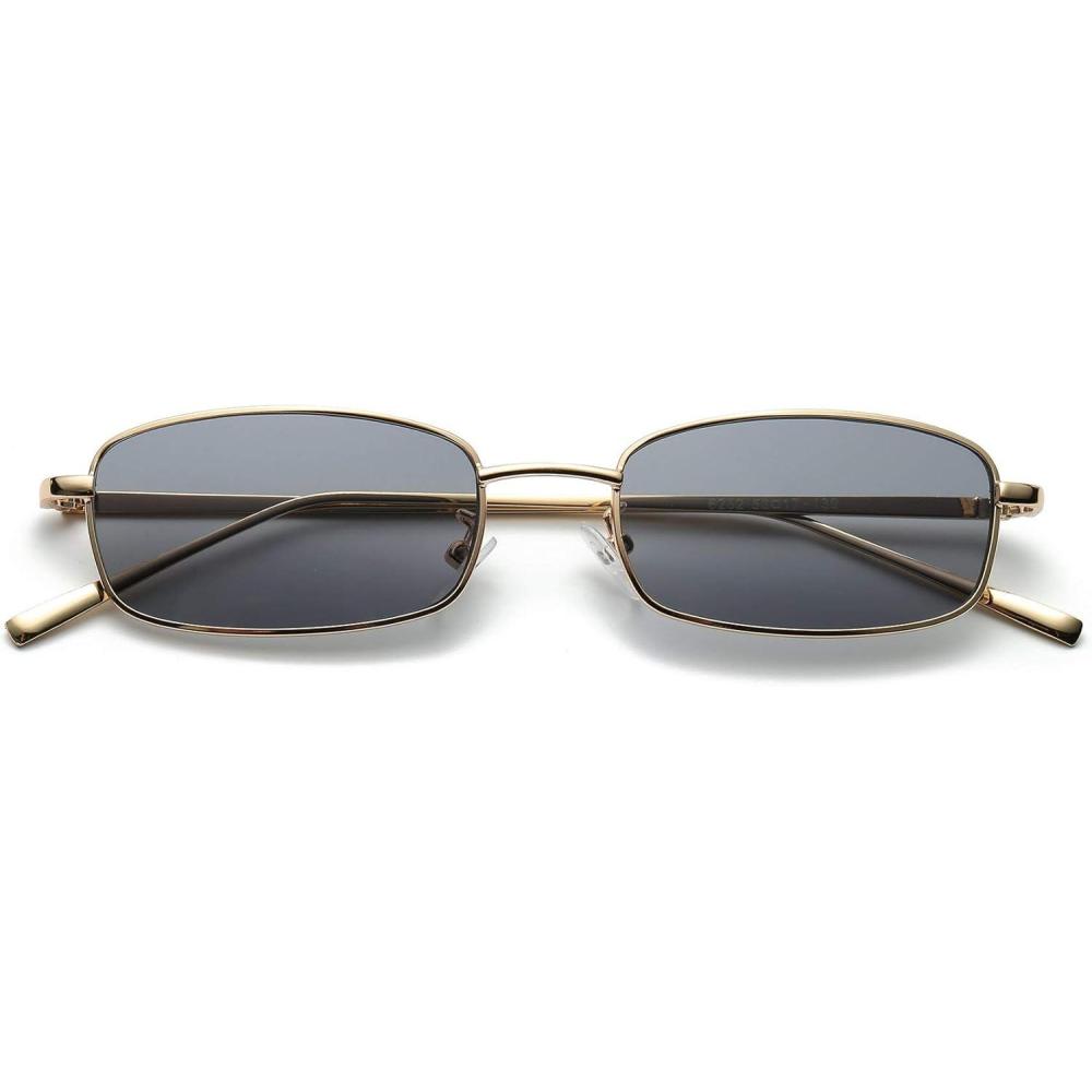 imageFEISEDY Vintage Small Rectangle Sunglasses Women Men Retro Trendy Square Metal Frame Sun Glasses B2295GlodGray