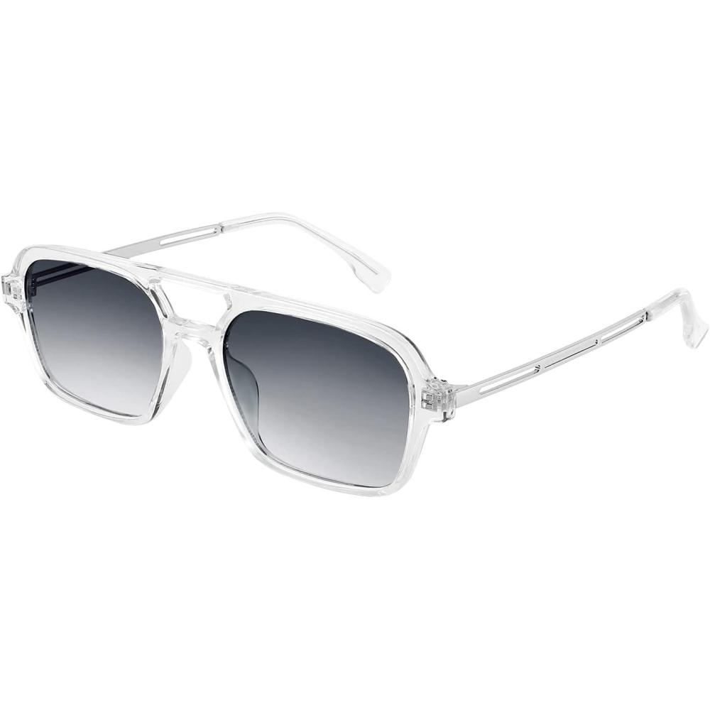 imageFEISEDY Vintage Square 70s Flat Aviator Sunglasses Women Men Metal Design Shades B2752Transparent FrameGradient Grey Lens