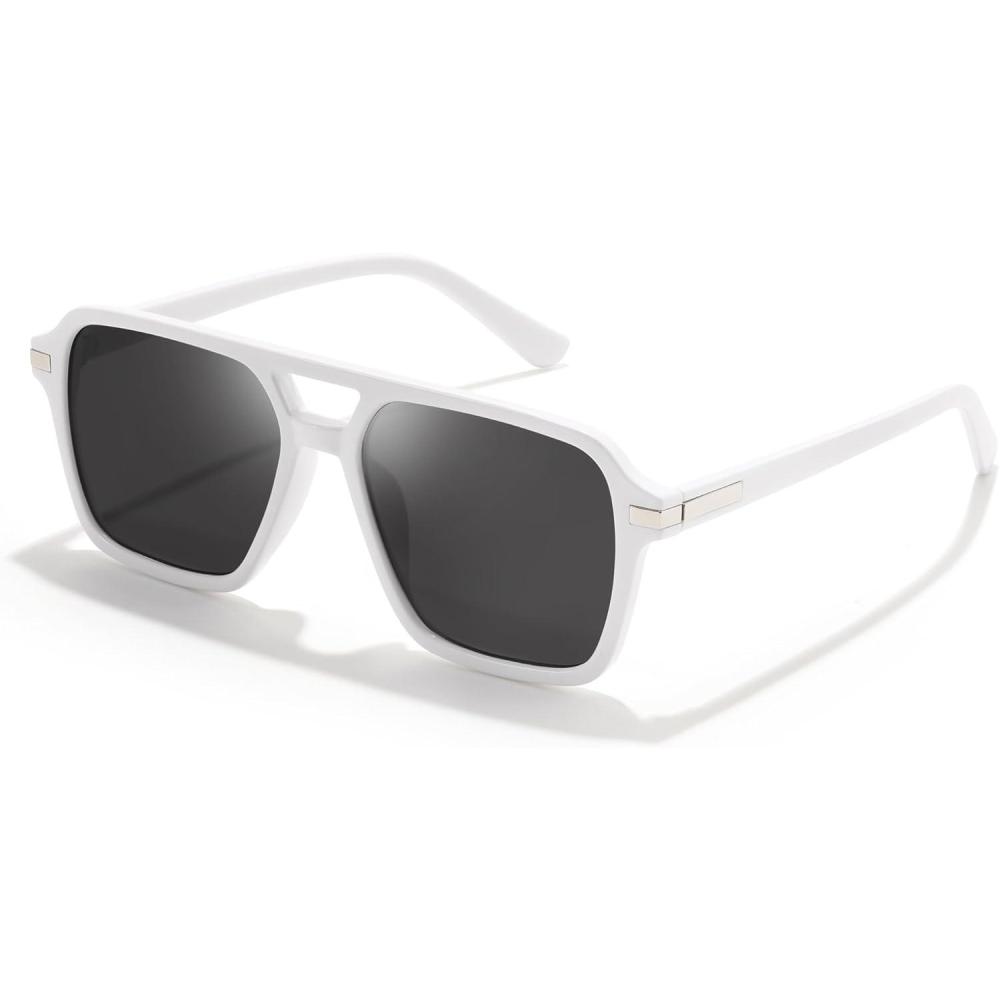 imageFEISEDY Vintage Square Aviator Sunglasses Women Men Fashion Retro 70s Frame Sun Glasses Shades B0179White Grey