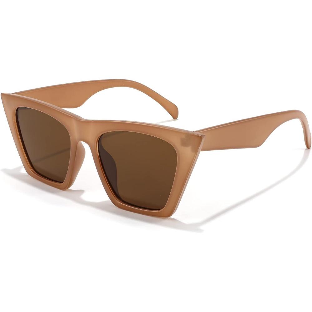 imageFEISEDY Vintage Square Cat Eye Sunglasses Women Trendy Cateye Sunglasses B2473Abrazine Brown