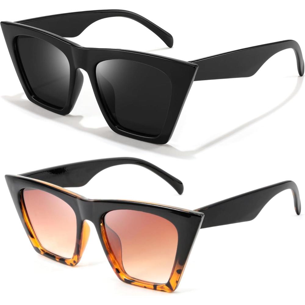 imageFEISEDY Vintage Square Cat Eye Sunglasses Women Trendy Cateye Sunglasses B2473Black Blackleopard