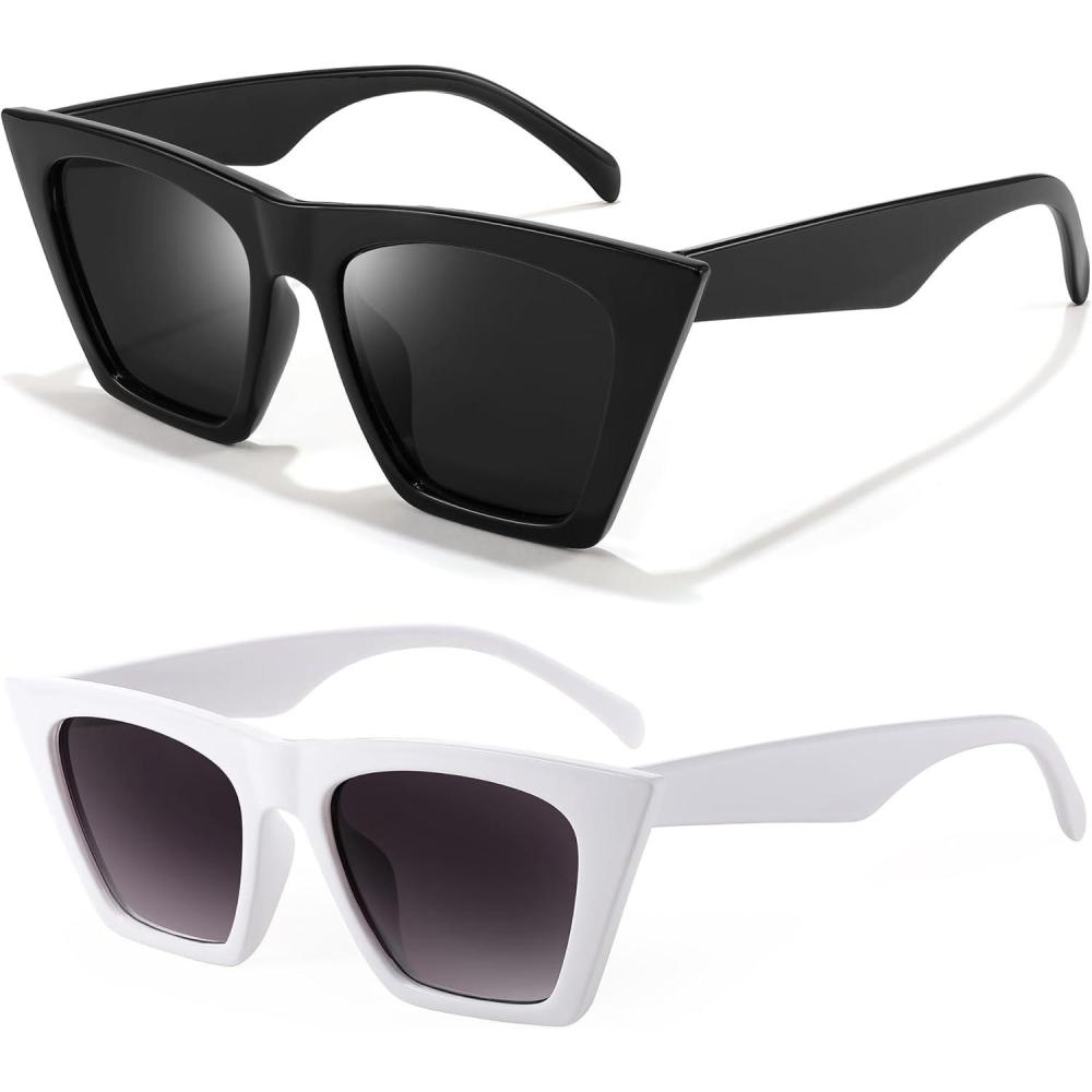 imageFEISEDY Vintage Square Cat Eye Sunglasses Women Trendy Cateye Sunglasses B2473Black White