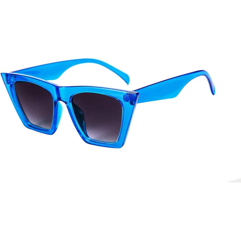imageFEISEDY Vintage Square Cat Eye Sunglasses Women Trendy Cateye Sunglasses B2473Clear Blue