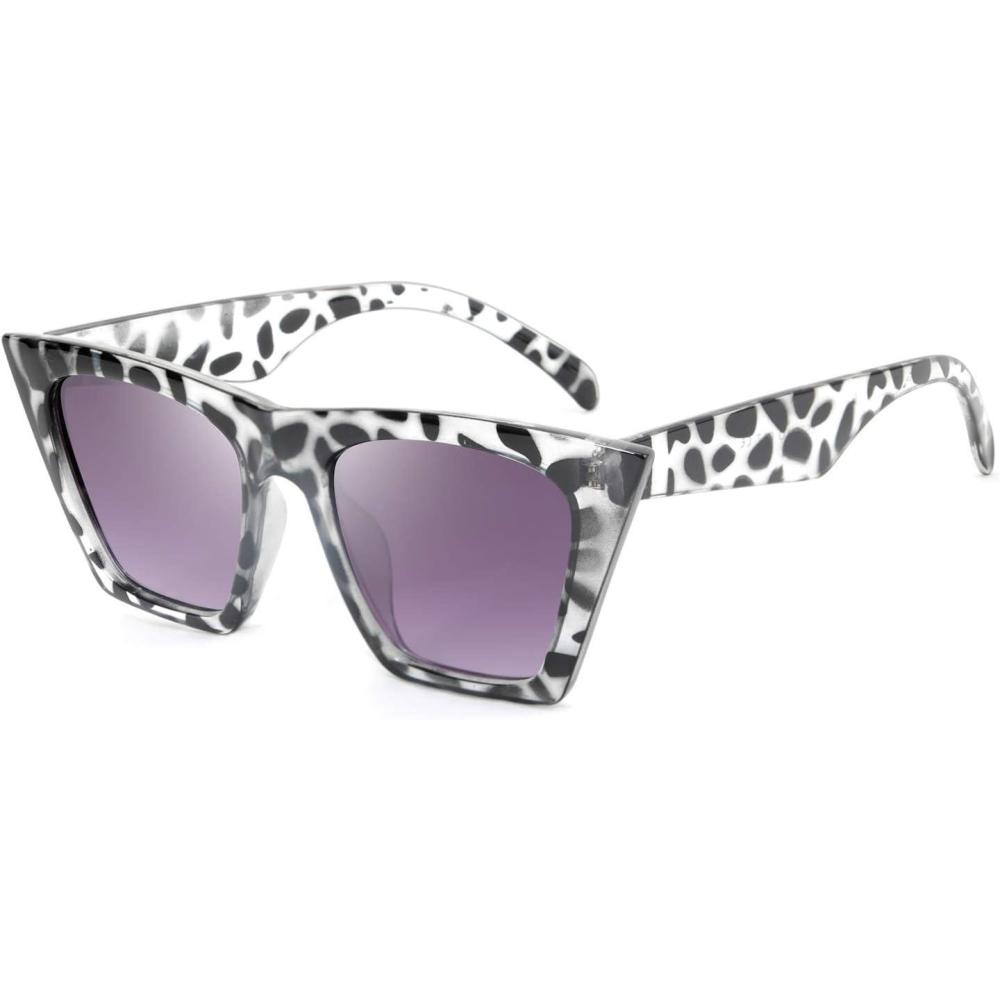 imageFEISEDY Vintage Square Cat Eye Sunglasses Women Trendy Cateye Sunglasses B2473Clear Grey Leopard