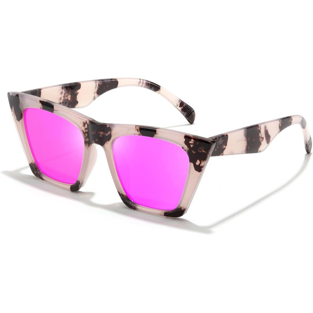 imageFEISEDY Vintage Square Cat Eye Sunglasses Women Trendy Cateye Sunglasses B2473Pink Marble Frame