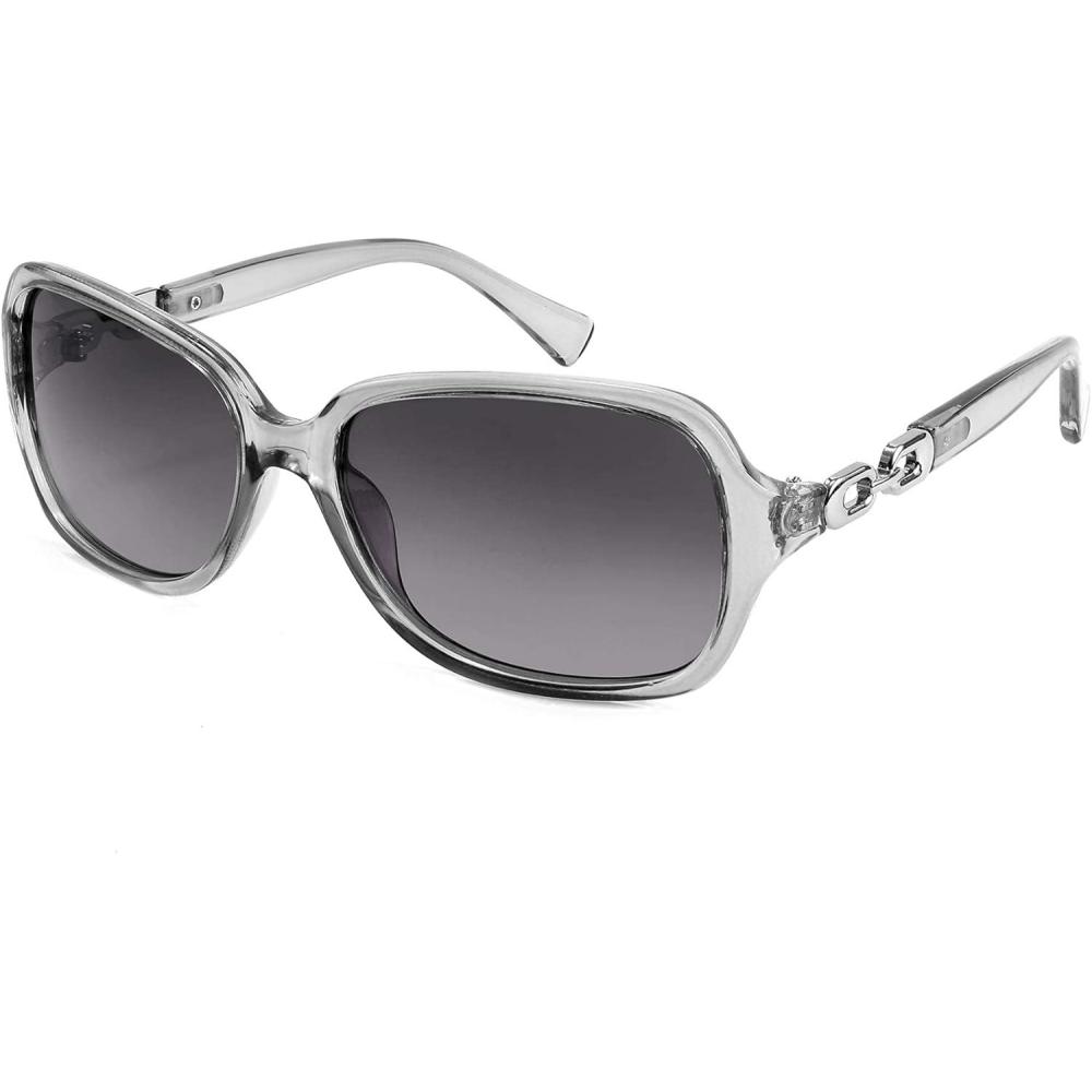 imageFEISEDY Vintage Square Polarized Sunglasses for Women UV400 Travel Driving Fashion Arcuate Sunglasses B2526Clear Gray Frame Gradual Grey Lenses