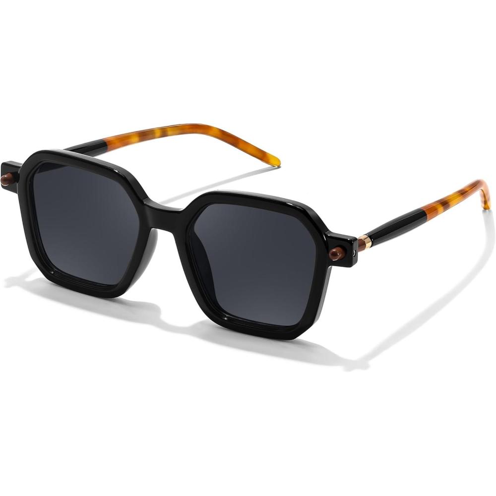imageFEISEDY Vintage Square Sunglasses Men Women Classic Retro Trendy Large Frame UV400 Sun Glasses B0154001 Black