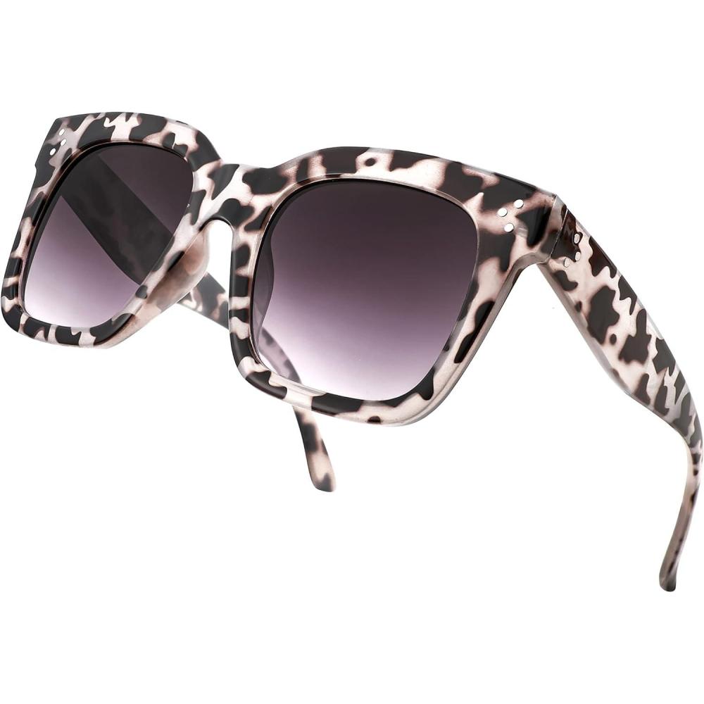 imageFEISEDY Vintage Women Butterfly Sunglasses Designer Luxury Square Gradient Sun Glasses Shades B2486White Leopard Camo