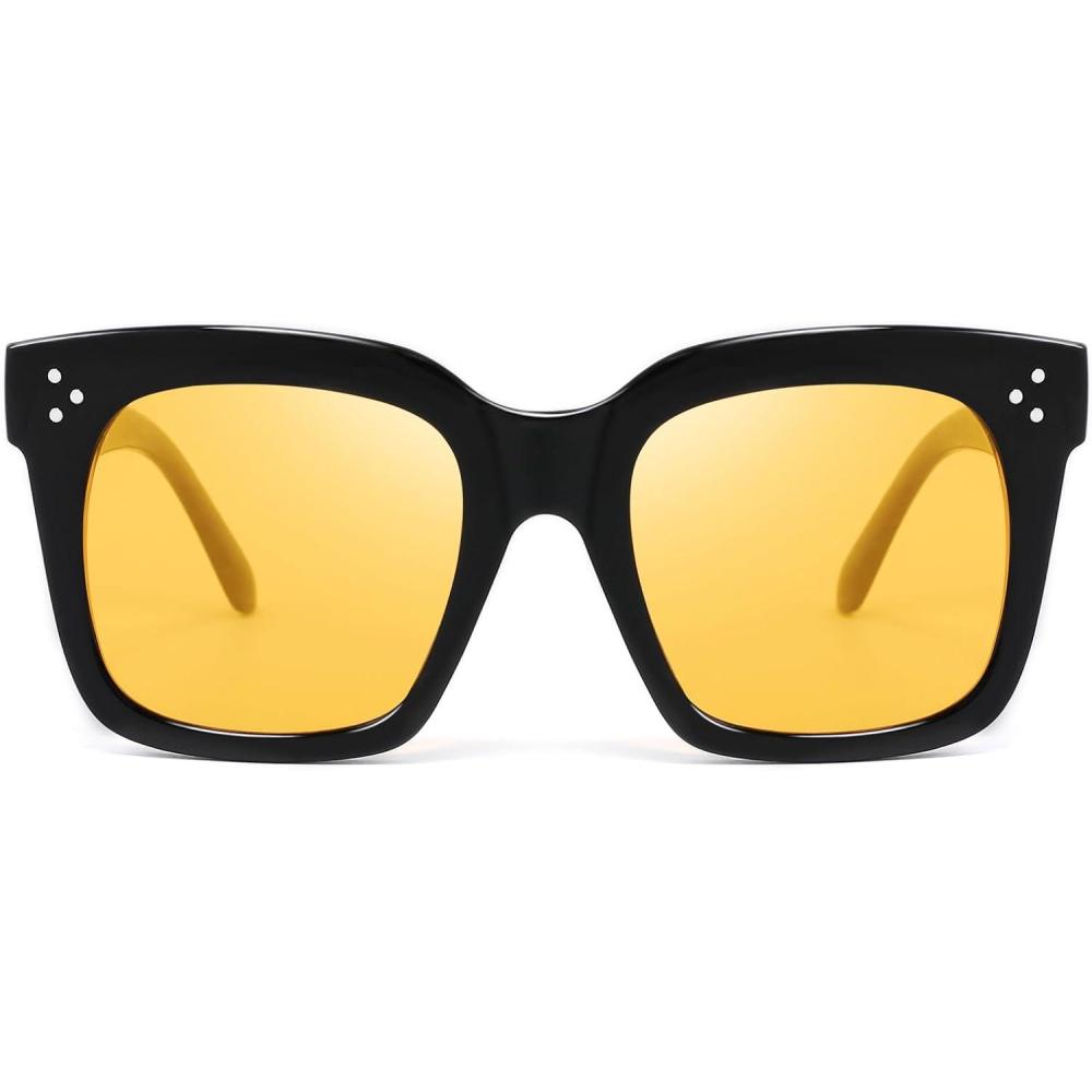 imageFEISEDY Vintage Women Butterfly Sunglasses Designer Luxury Square Gradient Sun Glasses Shades B2486Yellow Night Vision Lenses