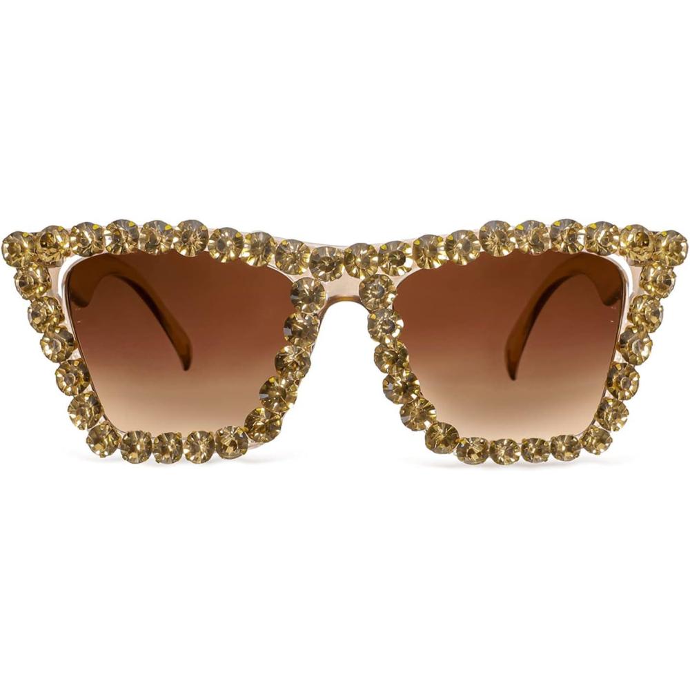 imageFEISEDY Women Crystal Square Cat Eye Sunglasses Sparkling Trendy Retro Cateye Sunglasses B2898Champagne