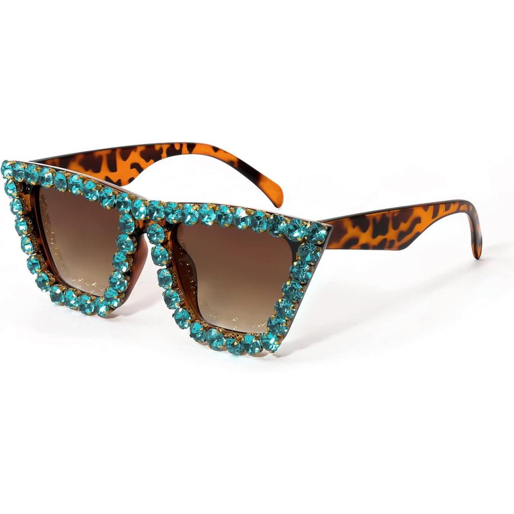 imageFEISEDY Women Crystal Square Cat Eye Sunglasses Sparkling Trendy Retro Cateye Sunglasses B2898Leopard