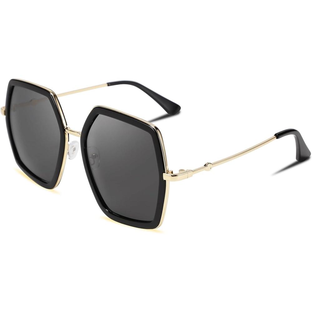 imageFEISEDY Women Large Hexagon Inspired Sunglasses Fashion Irregular Design Style Geometric B2503Black