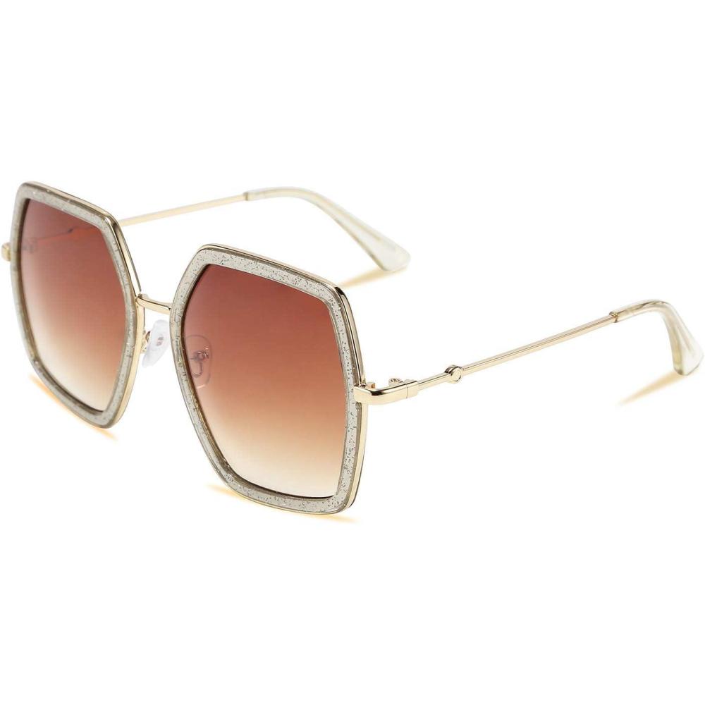 imageFEISEDY Women Large Hexagon Inspired Sunglasses Fashion Irregular Design Style Geometric B2503Champagne