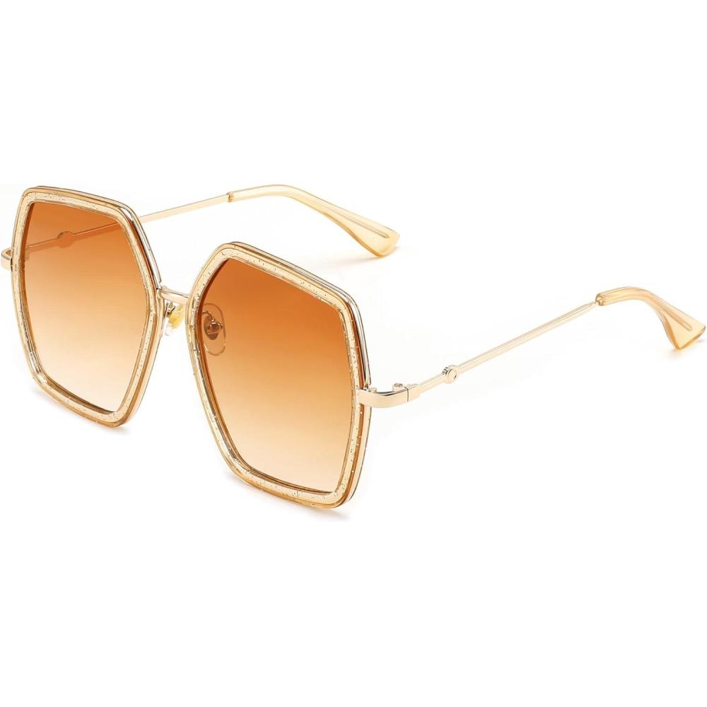 imageFEISEDY Women Large Hexagon Inspired Sunglasses Fashion Irregular Design Style Geometric B2503Clear Tea