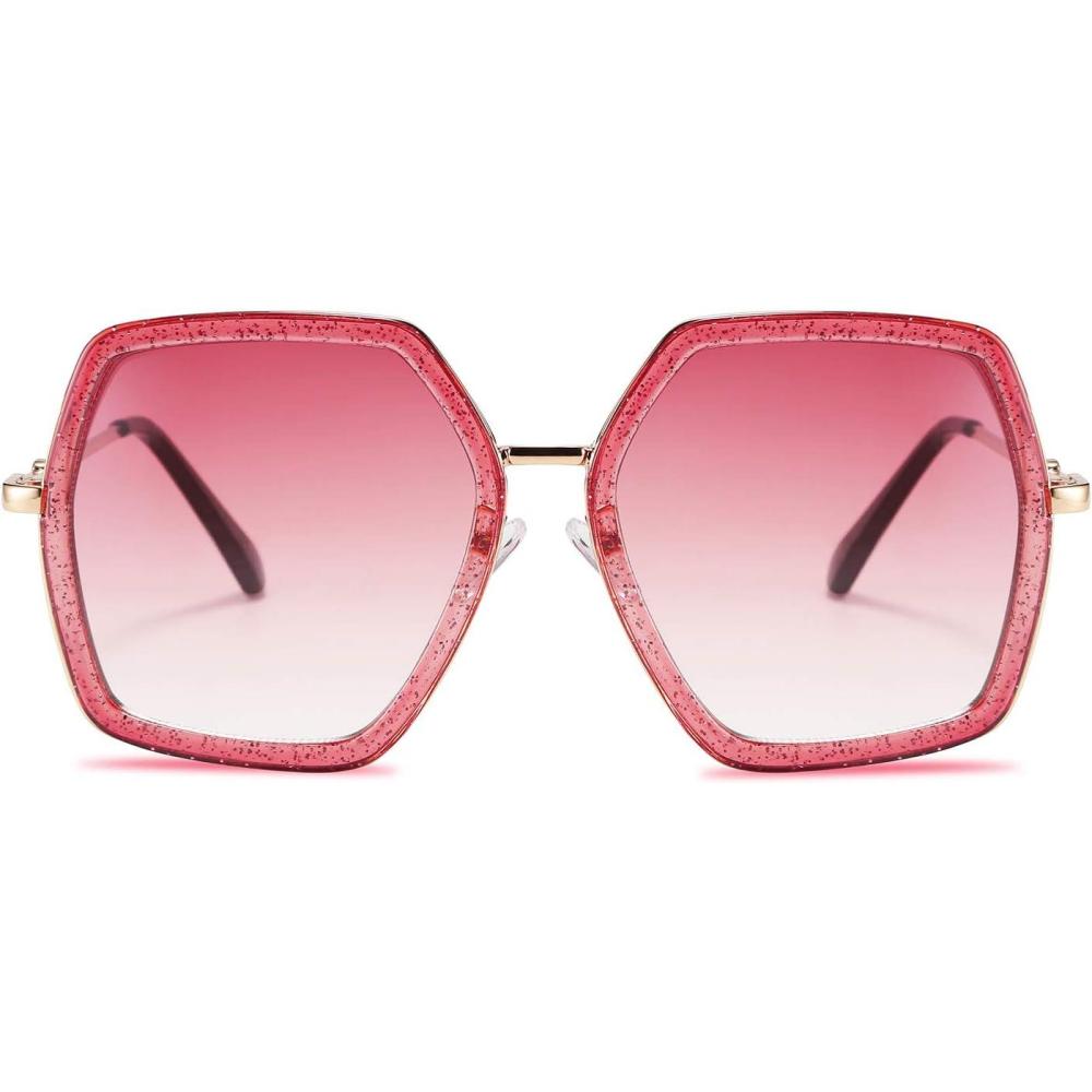 imageFEISEDY Women Large Hexagon Inspired Sunglasses Fashion Irregular Design Style Geometric B2503Shiny Red