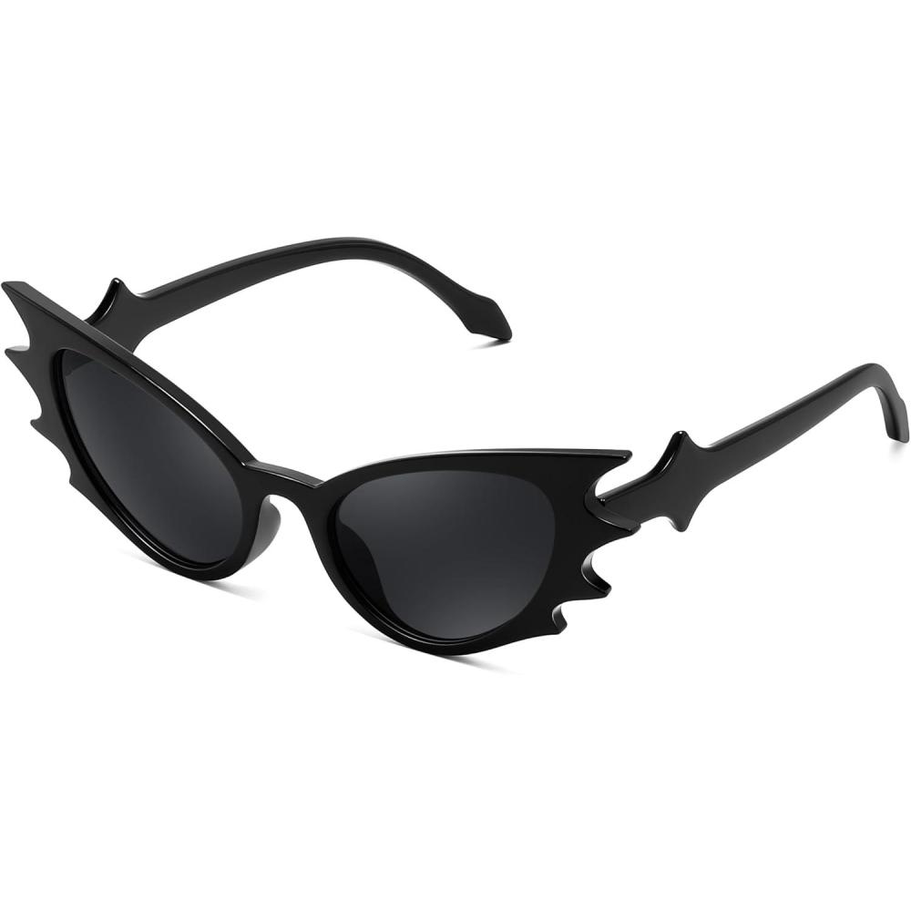imageFEISEDY Women Men Cat Eye Sunglasses Bat Shades Womens Funny Party Sunglasses for Halloween B9165Black Frame Black Lens