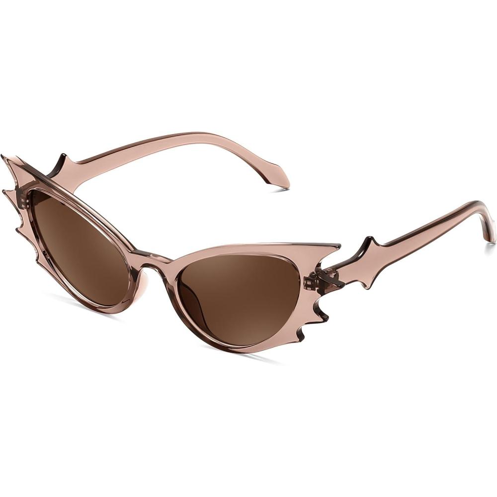 imageFEISEDY Women Men Cat Eye Sunglasses Bat Shades Womens Funny Party Sunglasses for Halloween B9165Brown Frame Brown Lens