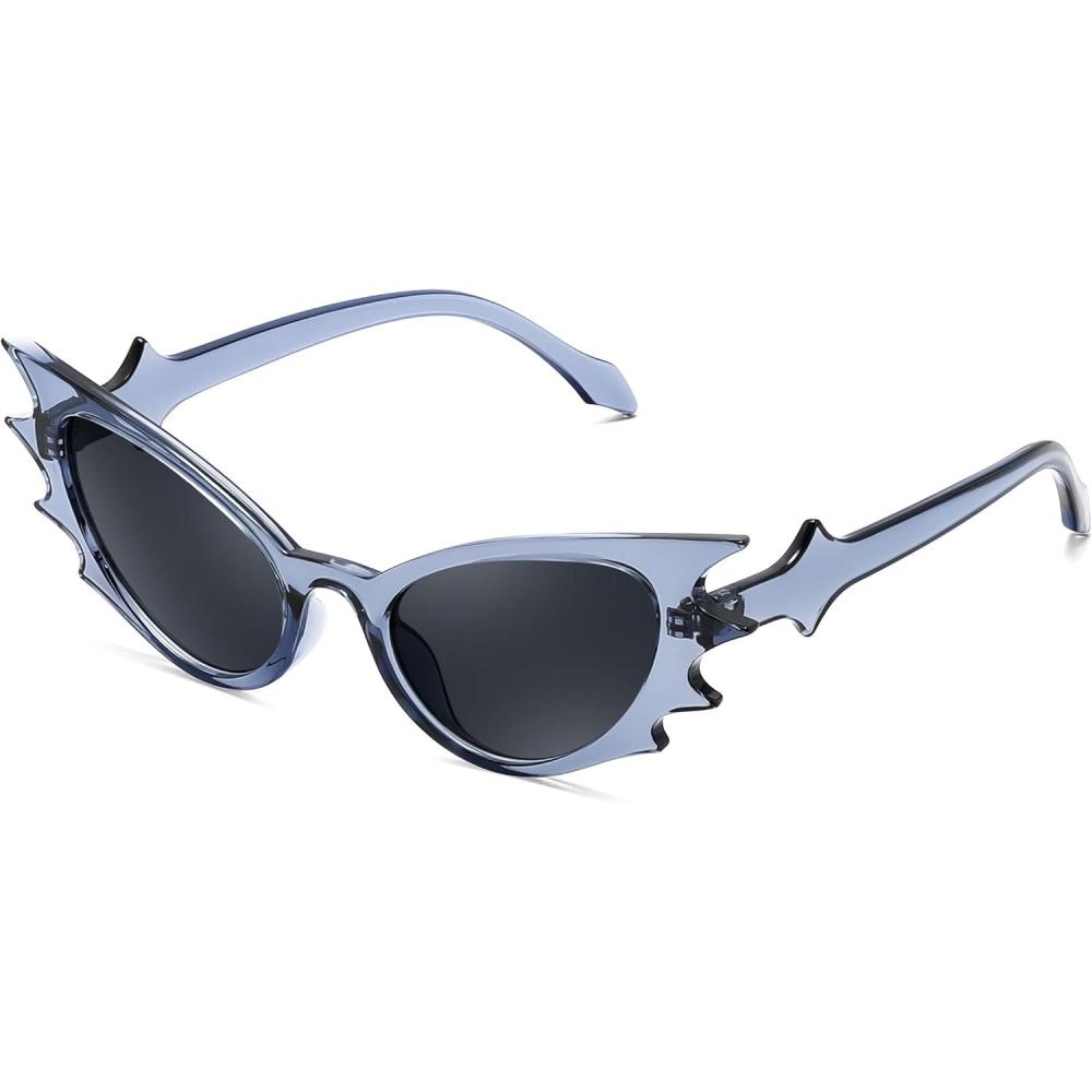 imageFEISEDY Women Men Cat Eye Sunglasses Bat Shades Womens Funny Party Sunglasses for Halloween B9165Gray Blue Frame Gray Lens