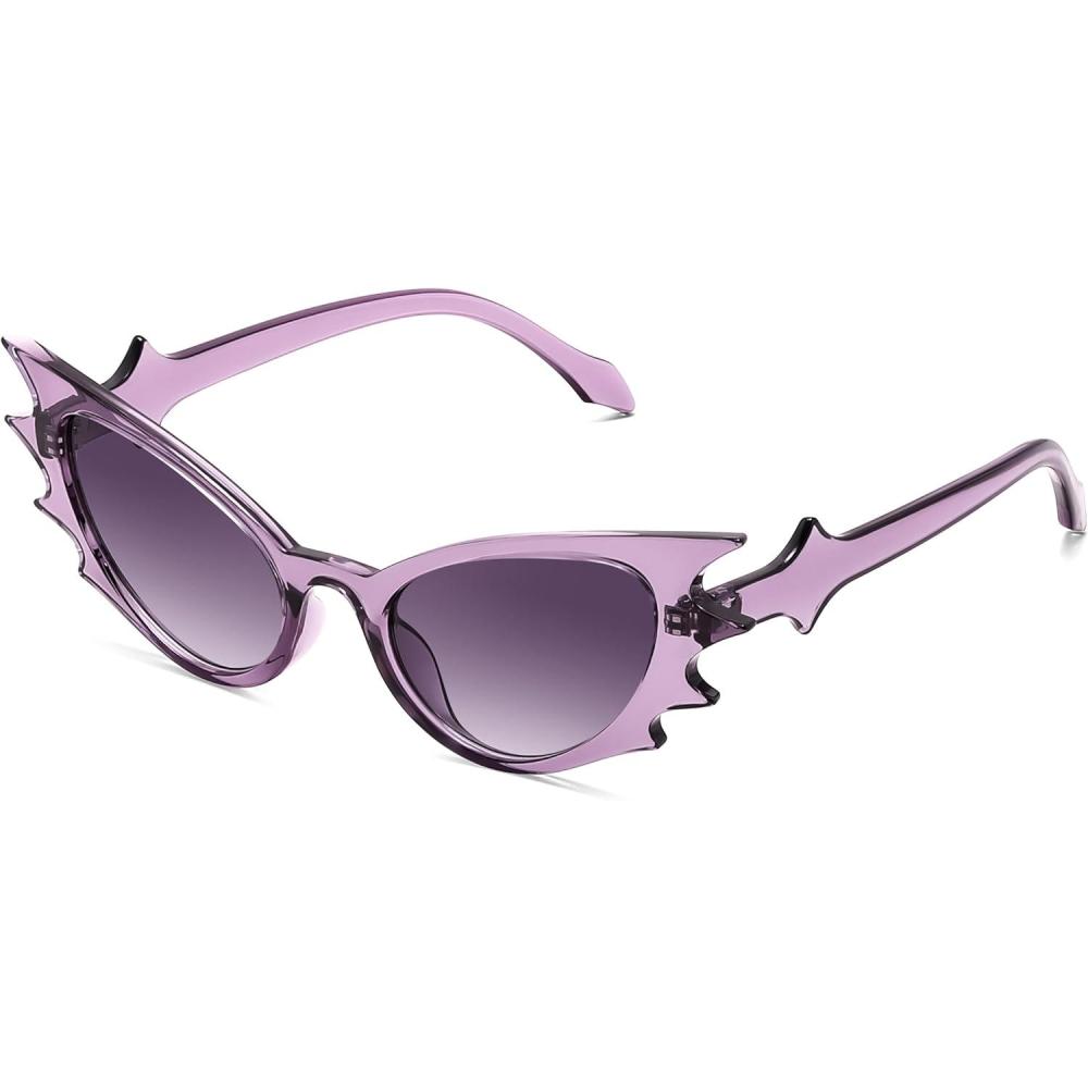 imageFEISEDY Women Men Cat Eye Sunglasses Bat Shades Womens Funny Party Sunglasses for Halloween B9165Purple Frame Purple Lens