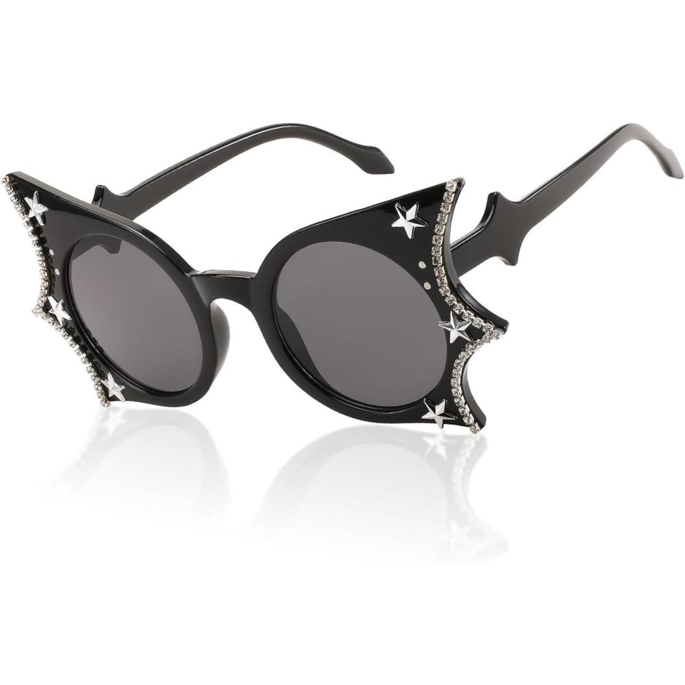 imageFEISEDY Women Men Funny Sunglasses Butterfly Shaped Bat Shades for Halloween and Party B4142Black Crystal