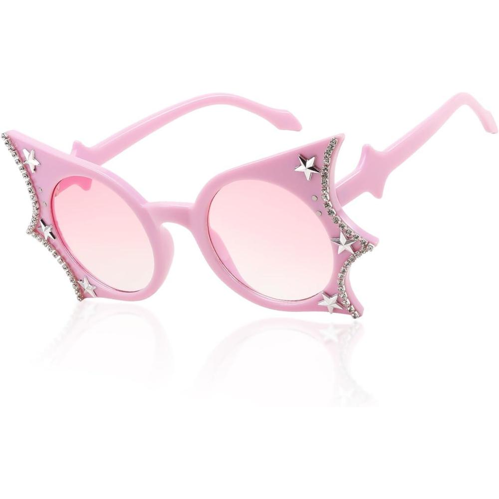 imageFEISEDY Women Men Funny Sunglasses Butterfly Shaped Bat Shades for Halloween and Party B4142Pink Crystal