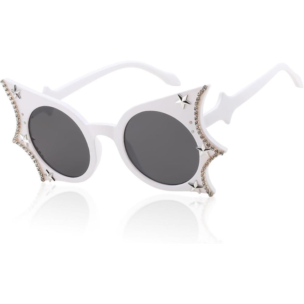 imageFEISEDY Women Men Funny Sunglasses Butterfly Shaped Bat Shades for Halloween and Party B4142White Crystal