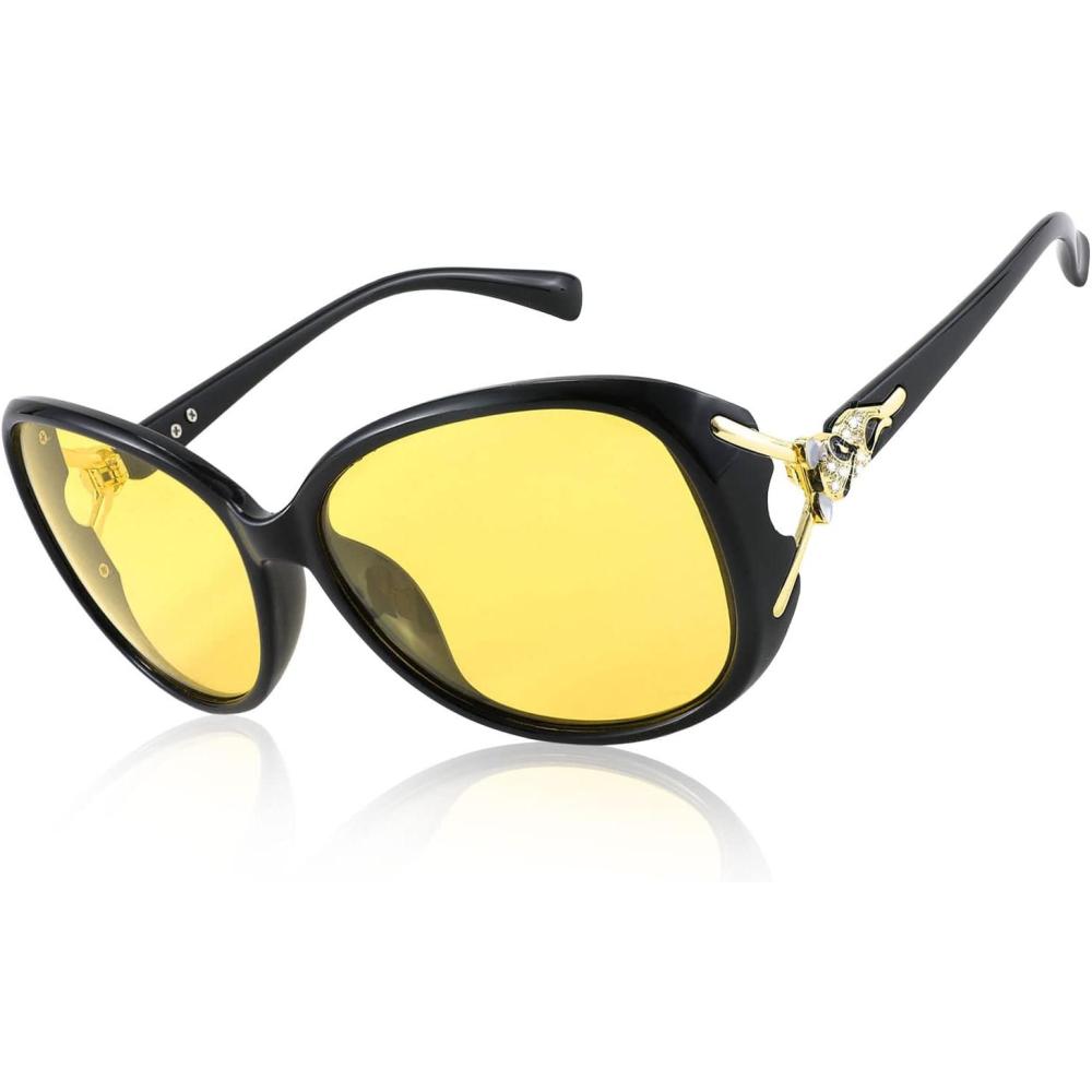 imageFEISEDY Women Oversized Polarized Sunglasses Ladies Large Shades Classic Fox Sunglasses B2730Black Yellow Lens