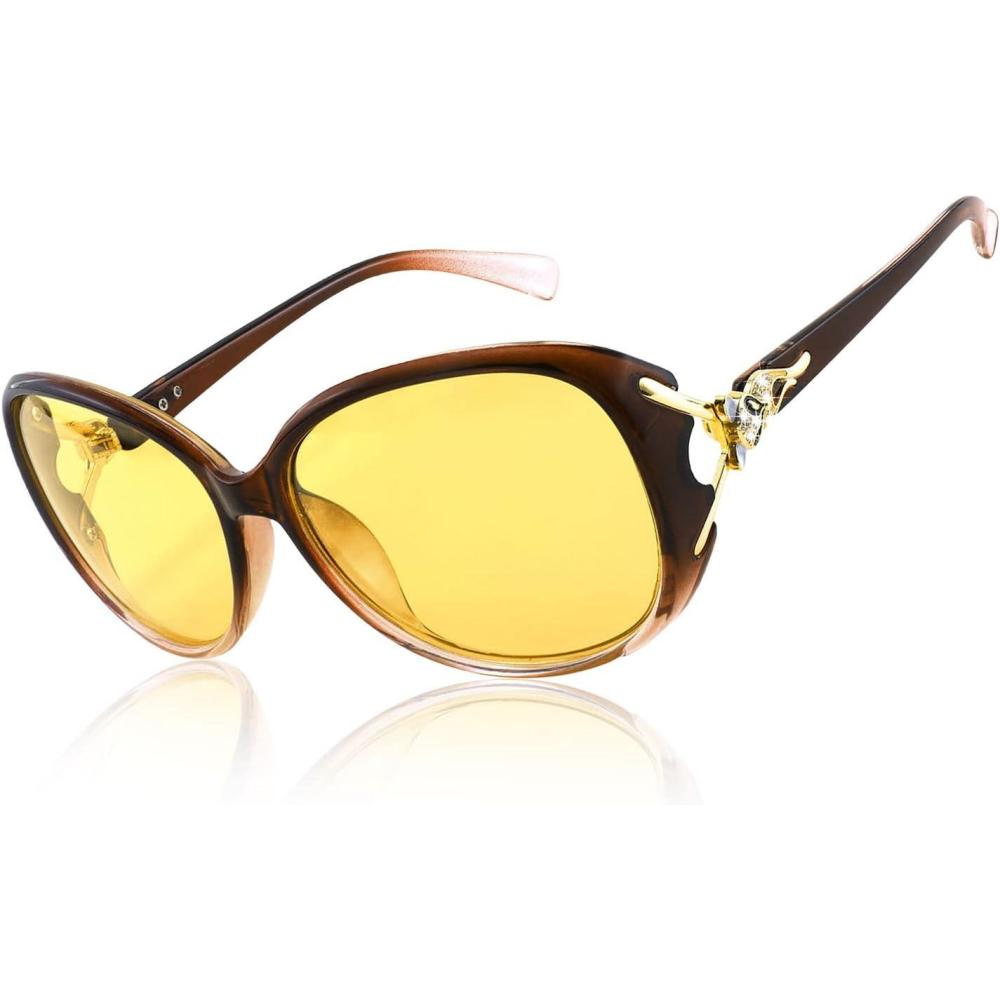 imageFEISEDY Women Oversized Polarized Sunglasses Ladies Large Shades Classic Fox Sunglasses B2730Brown Yellow Lens