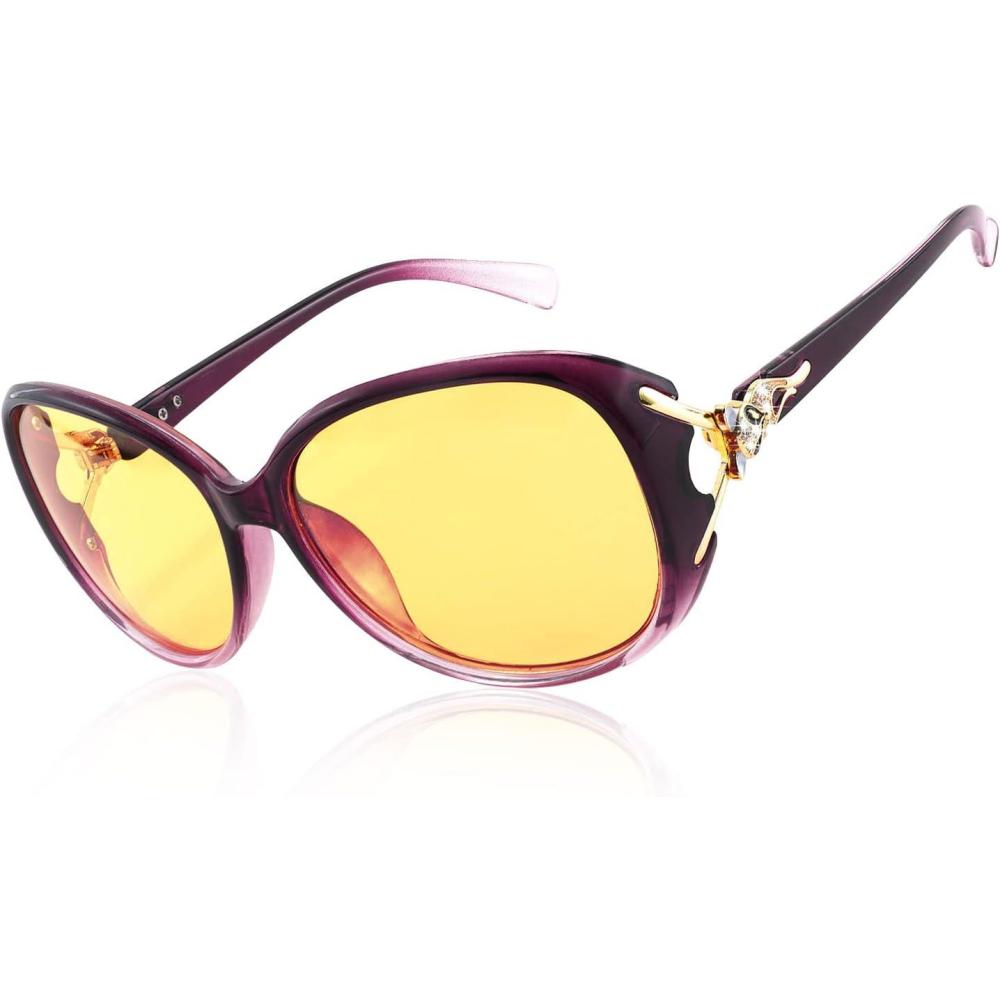 imageFEISEDY Women Oversized Polarized Sunglasses Ladies Large Shades Classic Fox Sunglasses B2730Purple Yellow Lens