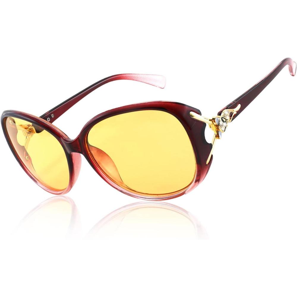 imageFEISEDY Women Oversized Polarized Sunglasses Ladies Large Shades Classic Fox Sunglasses B2730Wine Yellow Lens