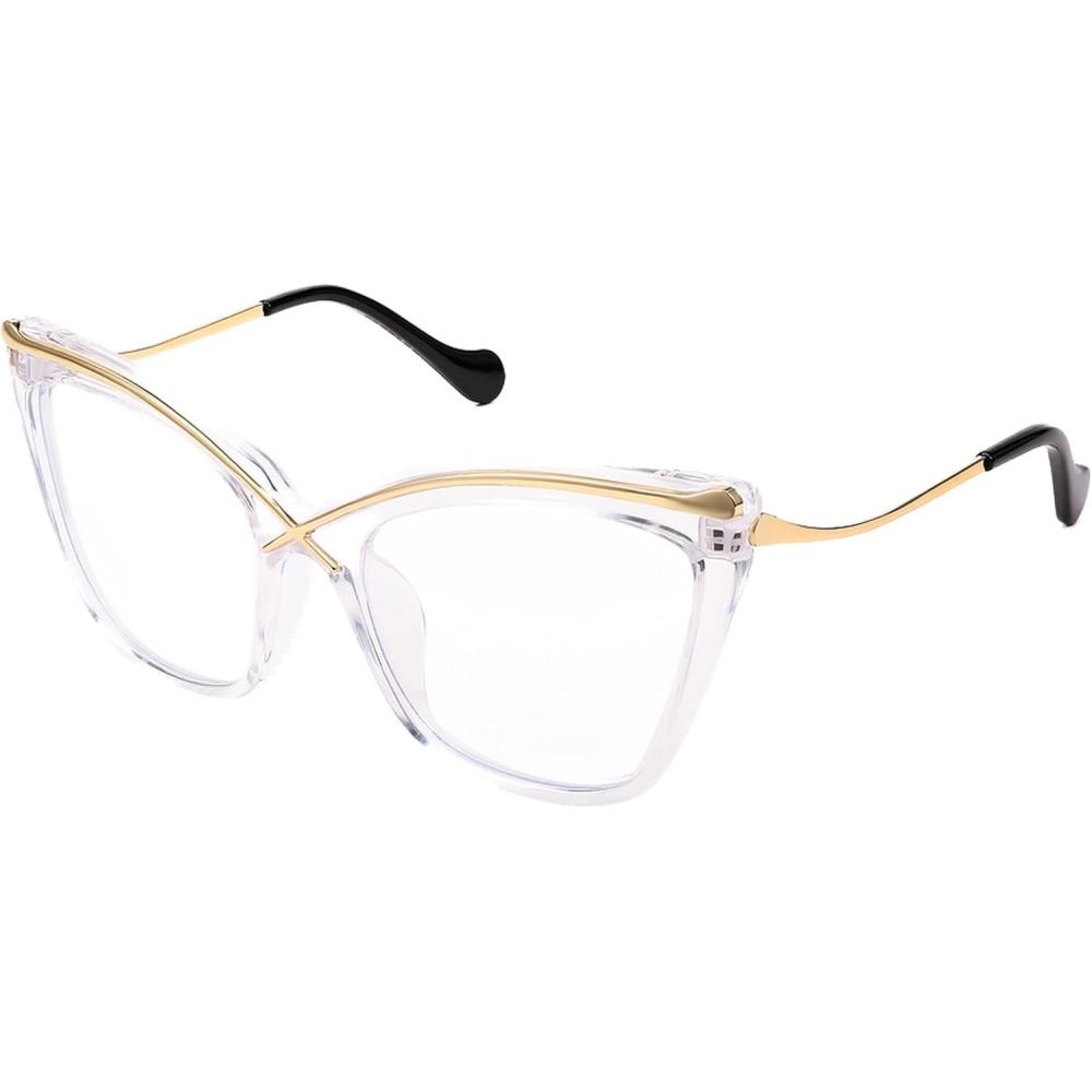 imageFEISEDY Women Oversized Square Blue Light Blocking Glasses Anti Eyestrain Cat Eye Fashion Eyewear B2956Transparent